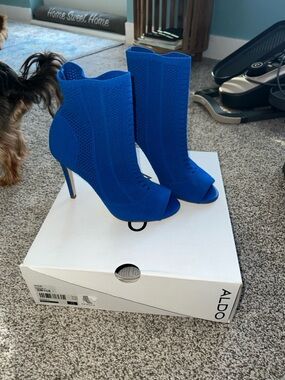 ALDO Royal Blue Knit Peep-Toe Stiletto Booties